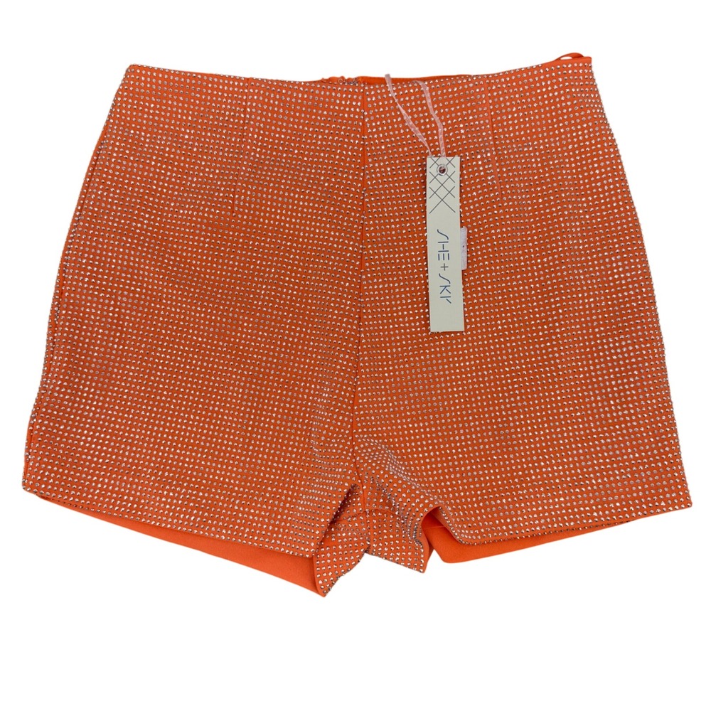 She‎ + Sky Orange Silver Studded Game Day Shorts High Rise Small SY3887R NEW